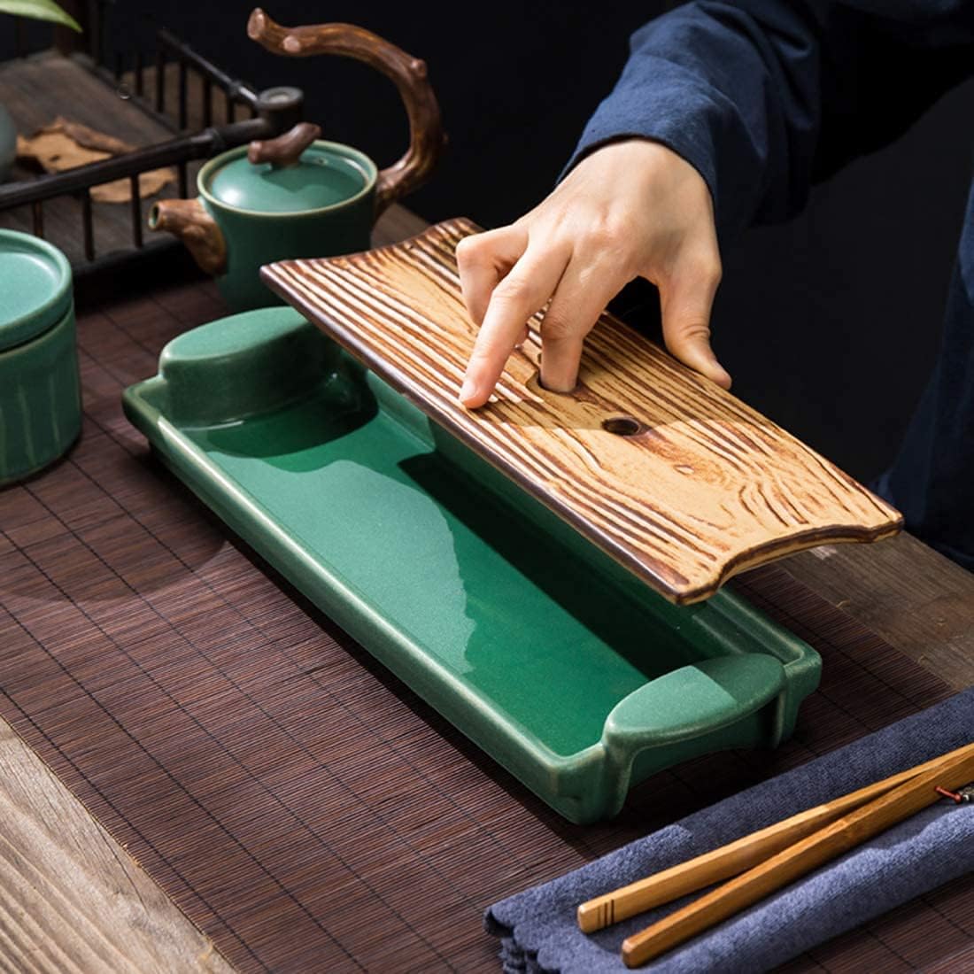 櫻妓 黒柿木製 デザインブローチ 漆塗り指輪＆イヤリングセット